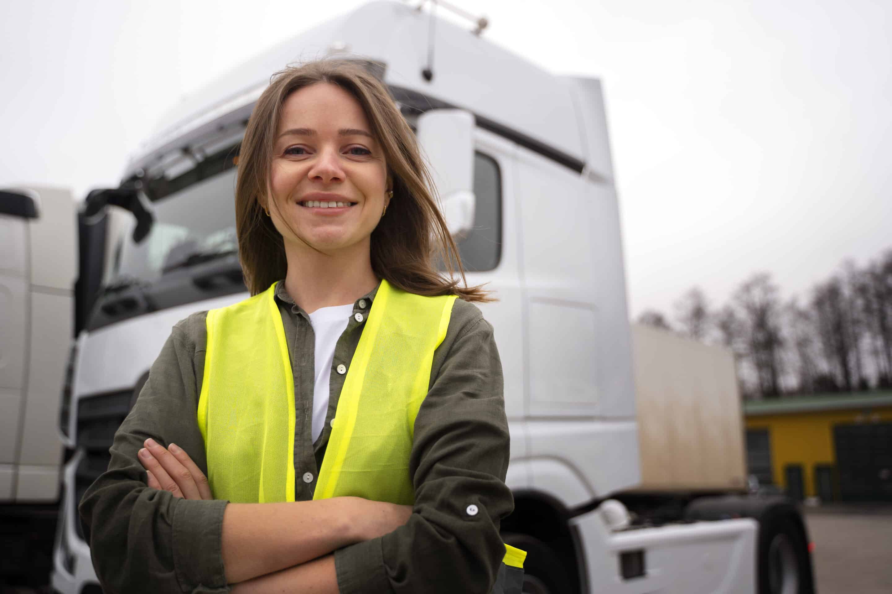 Mujer profesional con un camión de segunda mano